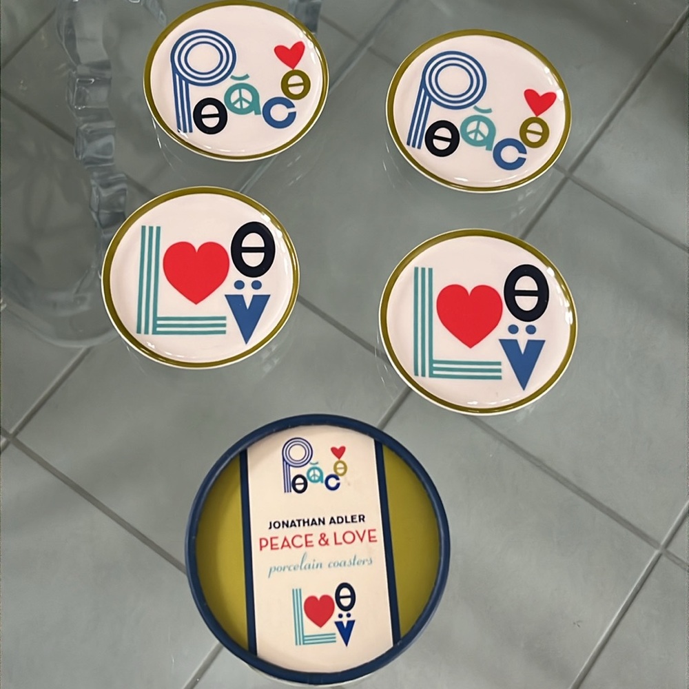 NEW Jonathan Adler Retired  Peace & Love Coasters